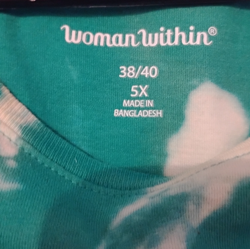 5X Women's Tie-Dye Scoop Neck Women's Top - Green & White - Picture 3 of 3